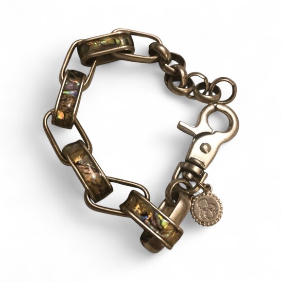 JESSICA SIMPSON Silver and Iridescent Chain Bracelet 10" Chunky Links - Picture 1 of 7